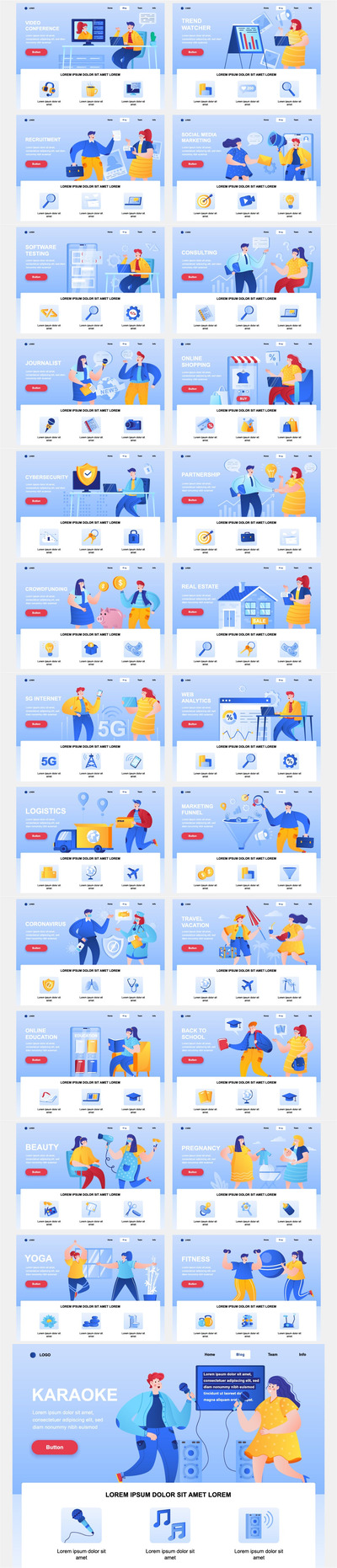 多用途时尚插画网站着陆页模板下载（AI,EPS,JPG,PNG,PDF,SVG）