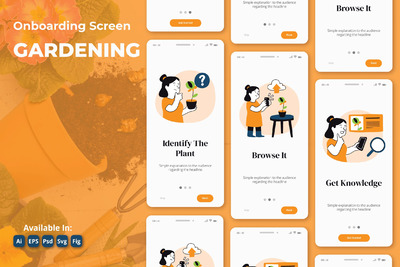 园艺和植物应用程序启动页插画模板（AI,EPS,FIG,PSD,SVG）