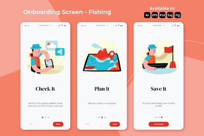航海登船和渔业相关插画启动页模板（AI,EPS,FIG,PSD,SVG）