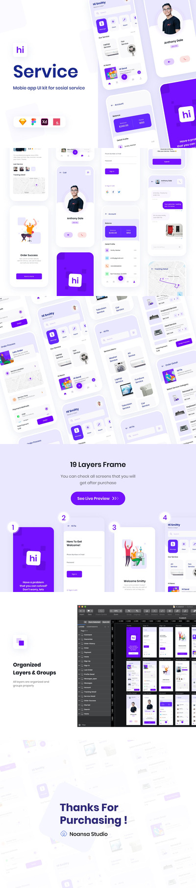 Hi社交服务应用APP UI（FIG,SKETCH,XD）