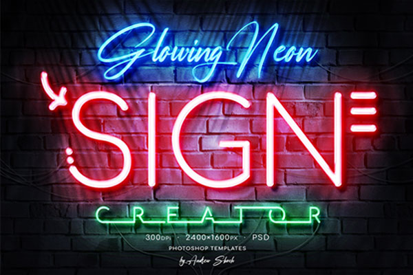 80年代发光的霓虹灯文字效果图层样式素材