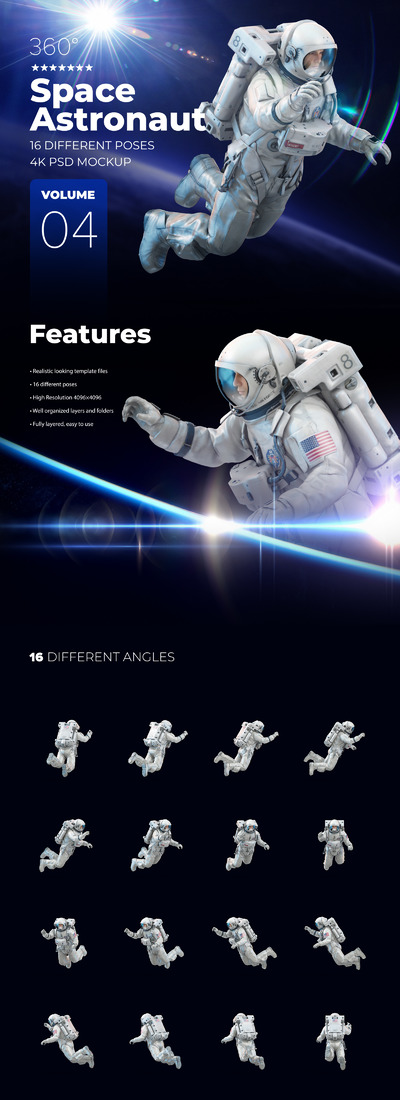 太空宇航员360°全方位多角度展示3D样机