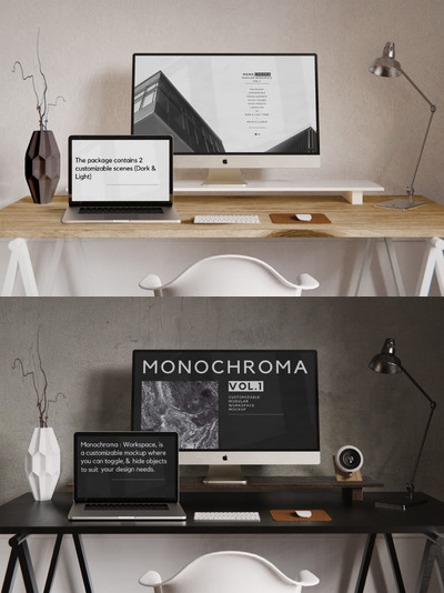 工作空间与iMac电脑场景样机