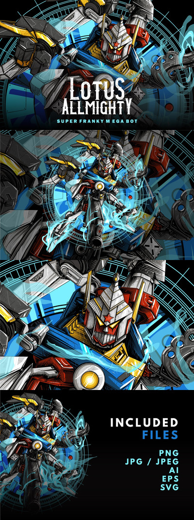 少见稀有的高达机器人变形金刚矢量卡通插画-AI，EPS，JPG，PDF，PNG，PSD，SVG