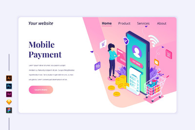 2.5D在线支付平台概念插画（AI,EPS,FIG,PDF,PNG,PSD,SKETCH,XD）