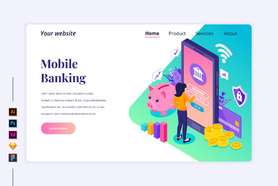 2.5D网上银行概念插画（AI,EPS,FIG,PDF,PNG,PSD,SKETCH,XD）