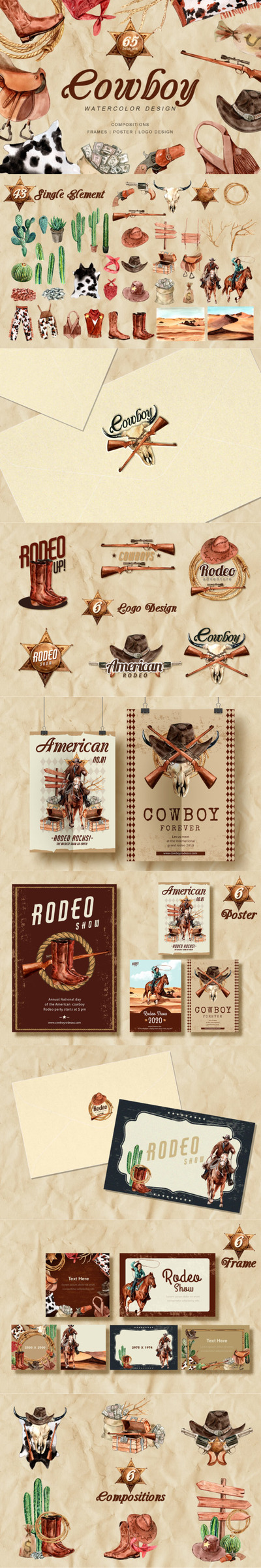 西部牛仔英雄故事水彩画素材集