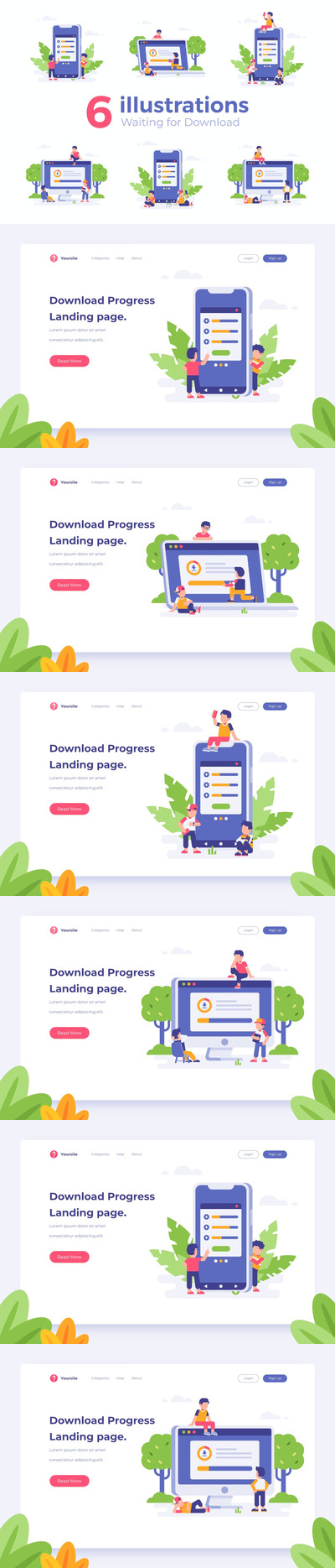 可爱清新等待下载UI插画插图集合