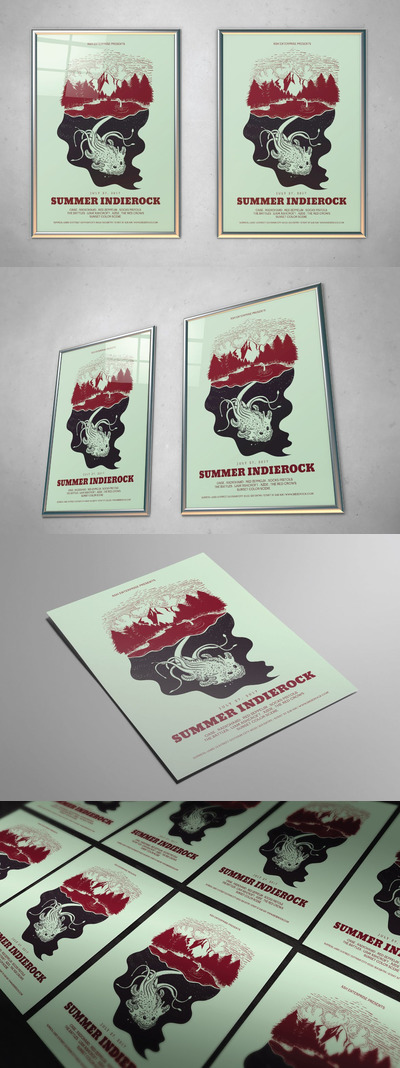 个性时尚抽象夏天独立摇滚音乐节海报设计模板-AI，PSD