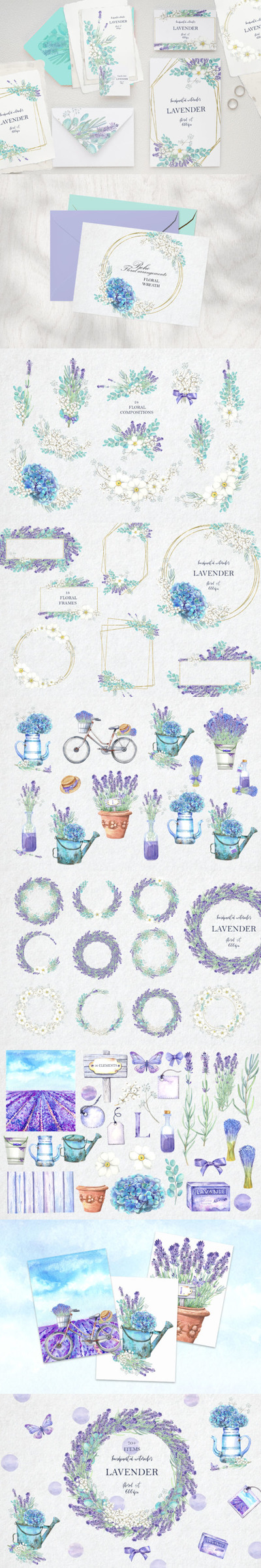 薰衣草水彩花卉插画套装