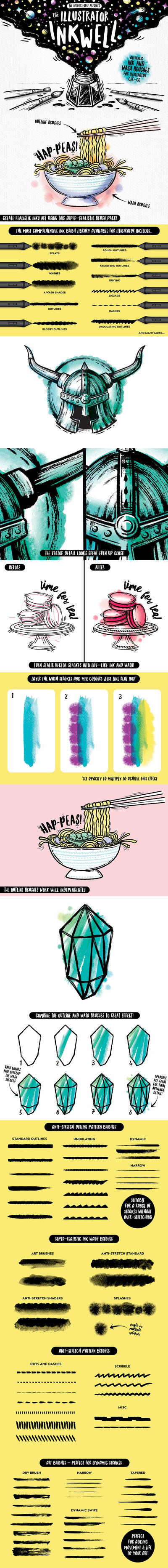 多用途的手绘水墨墨水illustrator笔刷集合（Ai）