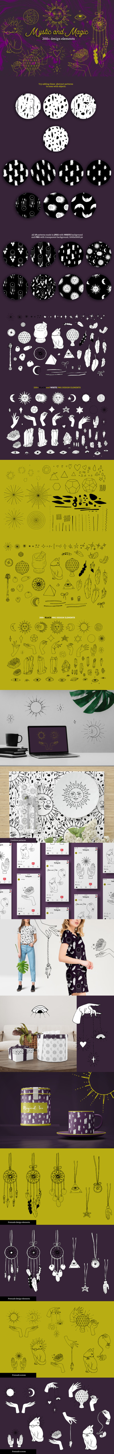 神秘&魔术线条艺术剪贴画素材