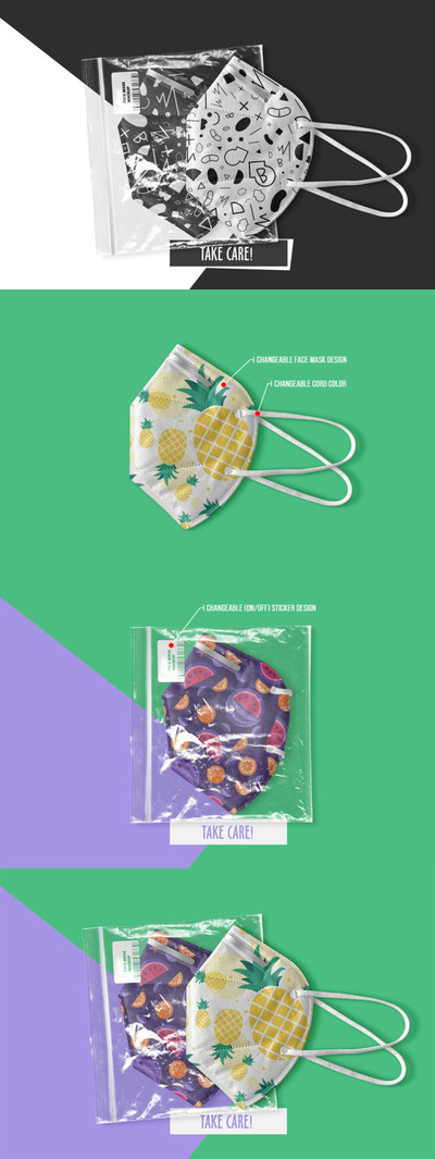 带透明包装袋的医用口罩图案设计样机