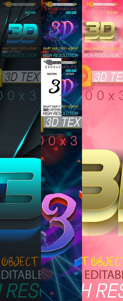 3D文字效果图层样式混合素材包