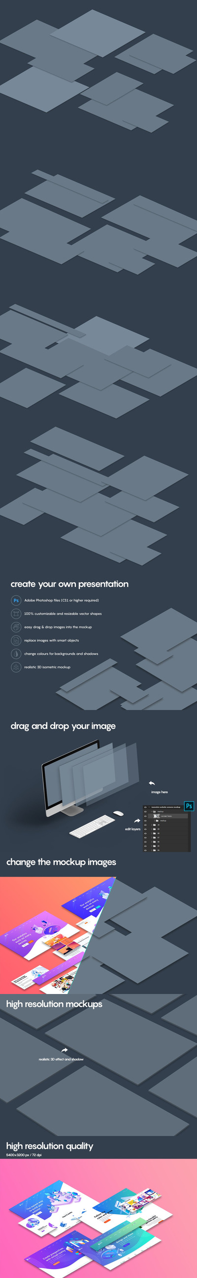 多屏透视角度响应式网页样机(PSD)