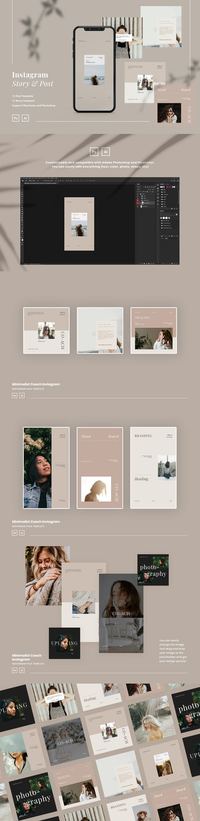 极简主义的高端优雅简约清新时尚Instagram社交媒体banner海报设计模板集合