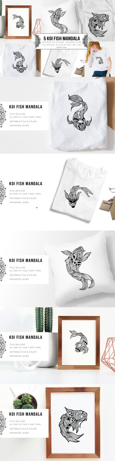 5款锦鲤曼陀罗图案矢量插画素材