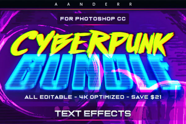 80年代多彩霓虹灯&赛博朋克Photoshop效果套装