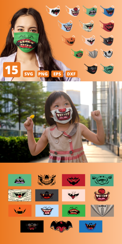 万圣节搞怪口罩图案图形矢量素材