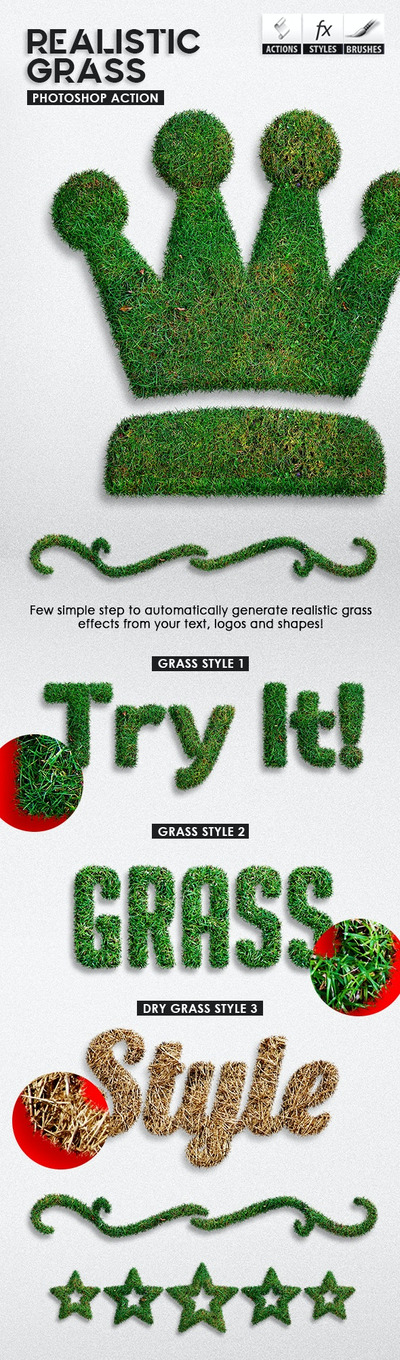 逼真的绿草文字效果ps动作下载