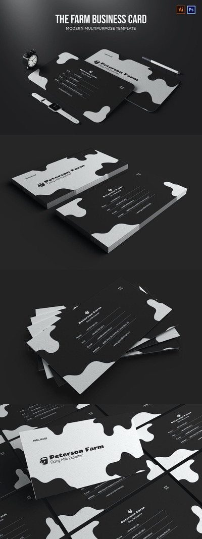 时尚个性的牛奶奶牛农场名片设计模板-AI，EPS，PSD