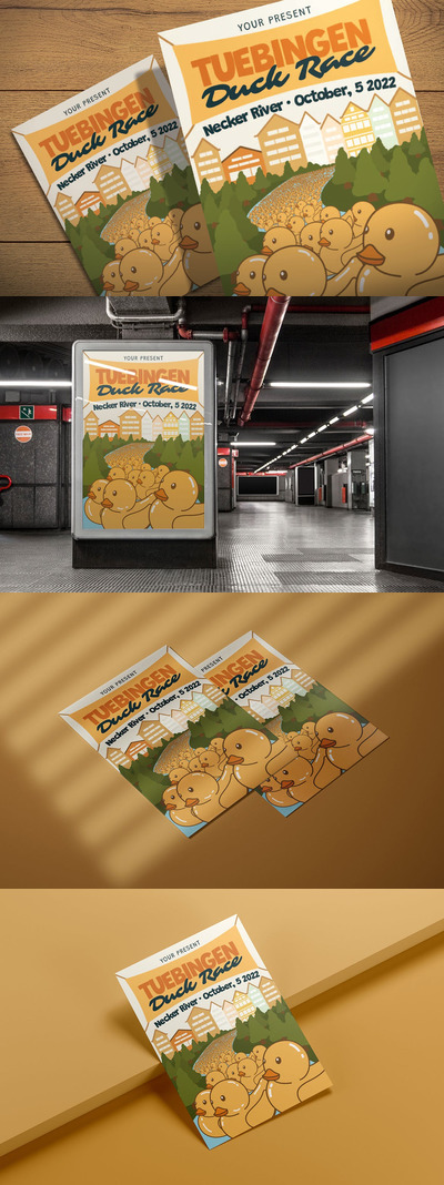 可爱震撼的小黄鸭海报设计模板-AI，EPS，PSD