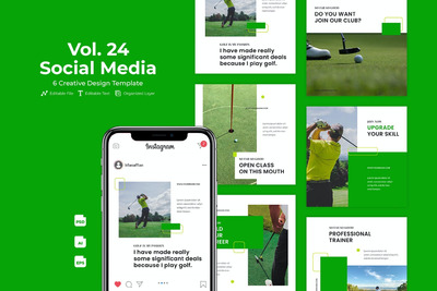 时尚高端优雅高尔夫球运动Instagram社交媒体banner海报设计模板集合-AI，EPS，PSD