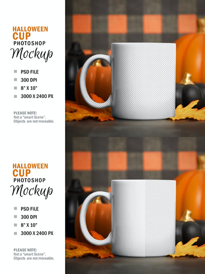 万圣节咖啡马克杯模型智能对象样机（PSD）