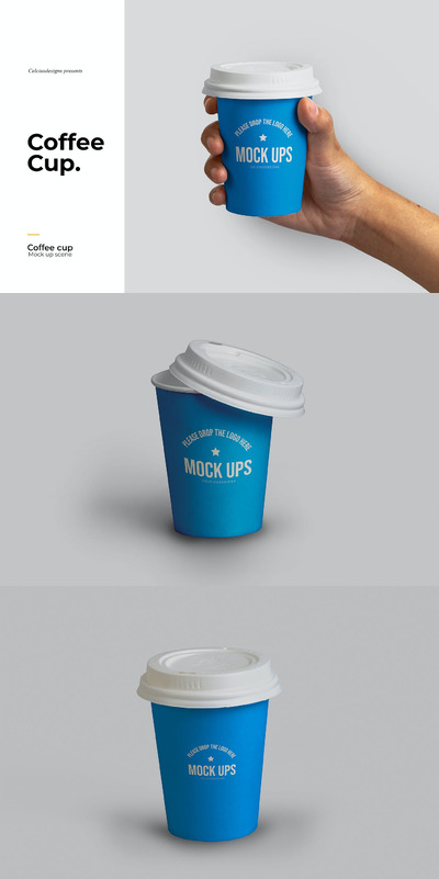 高品质的咖啡杯纸杯包装设计VI样机展示模型mockups