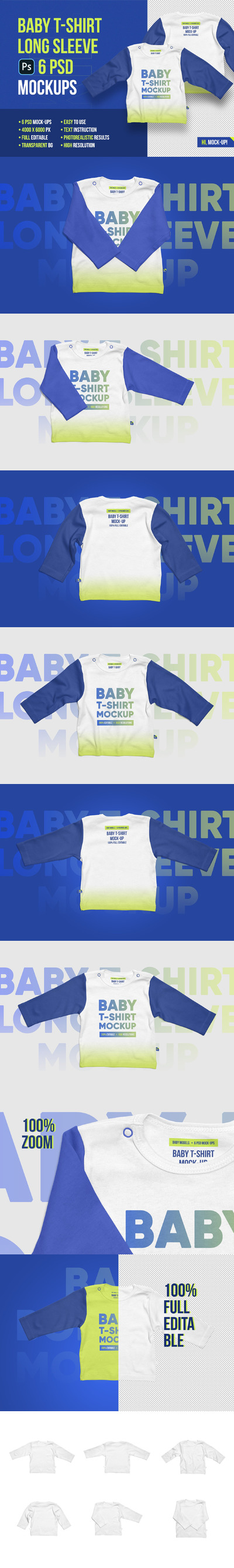 婴儿长袖T恤服装设计样机模板