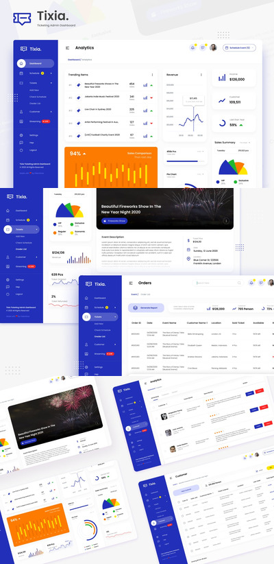 票务订单后台管理仪表盘模板下载（PSD,FIG）
