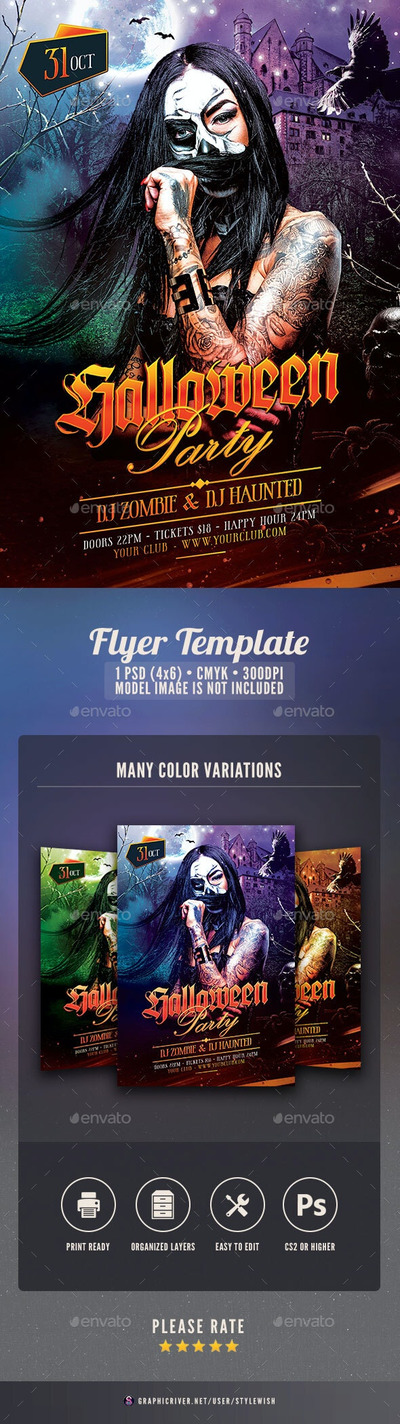 惊悚恐怖风格万圣节派对传单设计模板