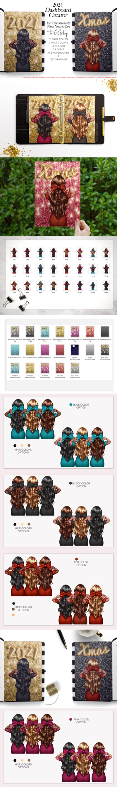 女孩元素新年&圣诞节剪贴画套件