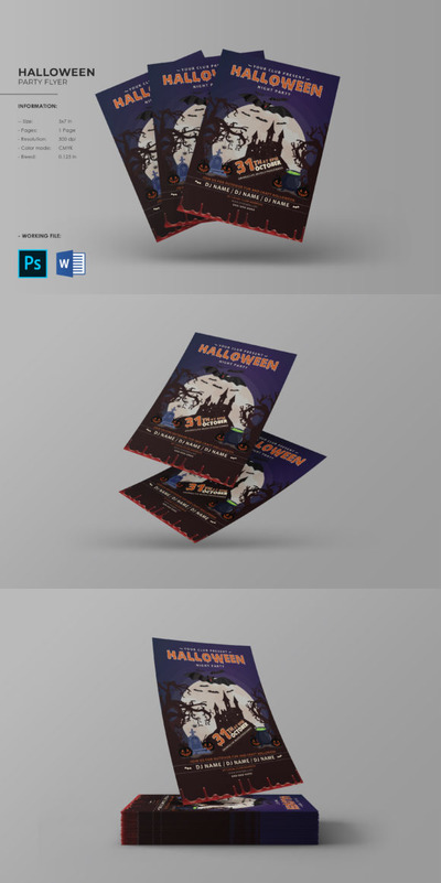 可打印的万圣节派对海报传单模板