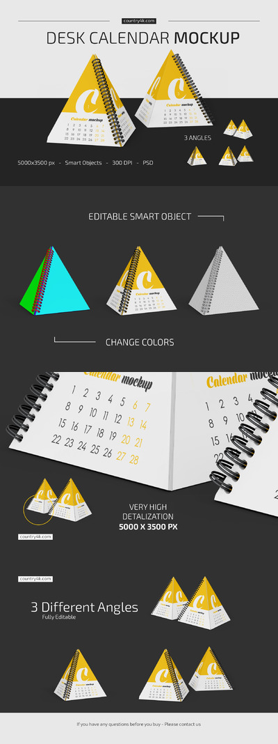 螺旋活页金字塔台历/日历设计样机模板