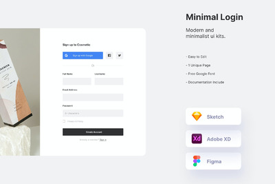 现代干净登录页面UI（FIG,SKETCH,XD）