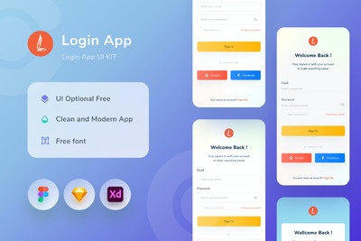 时尚个性的APP 移动的登录模板（FIG,SKETCH,XD）
