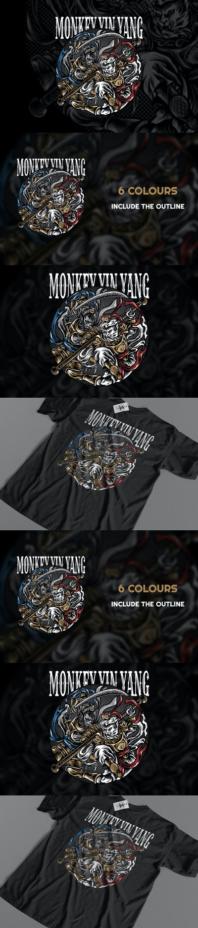 震撼的西游记真假美猴王孙悟空T恤插画设计模板-AI，EPS，JPG，PNG