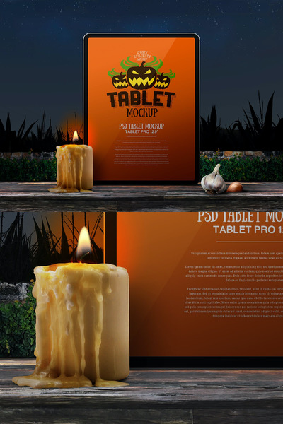 万圣节风格的平板电脑样机（PSD）