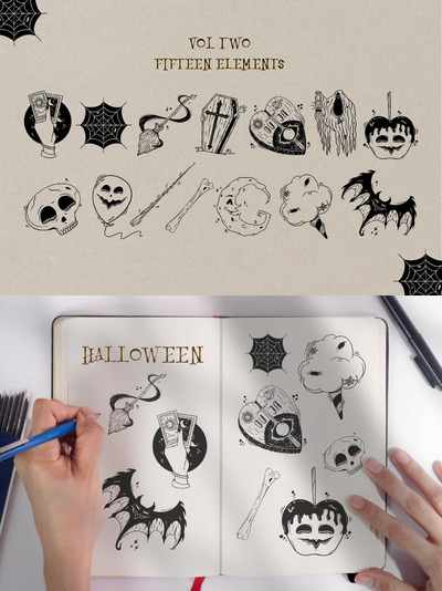万圣节插画印章笔刷下载（Brusheset）