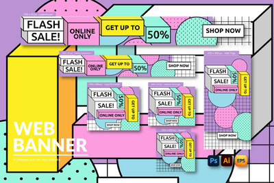 时尚高端孟菲斯风格促销海报banner设计模板-AI，EPS，PSD，PNG