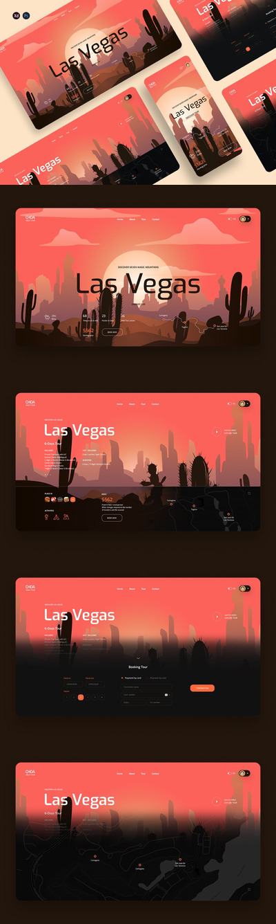 时尚个性创意旅游旅行banner着陆页UI插画设计模板-XD，PSD