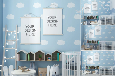 儿童房间画框场景样机(PSD)