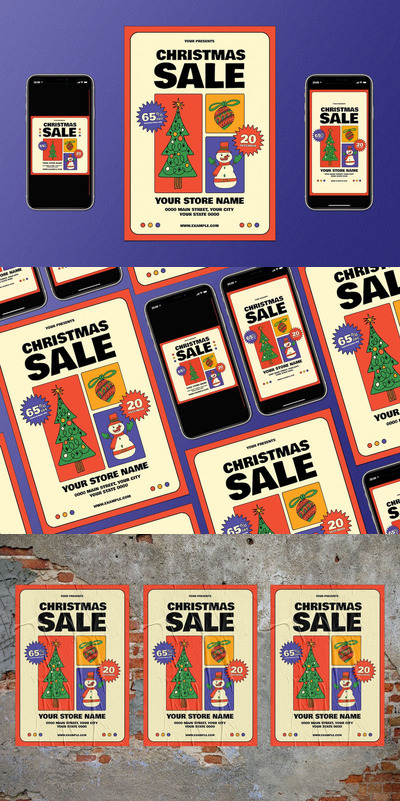 涂鸦风格的圣诞促销海报模板下载（AI,PSD）