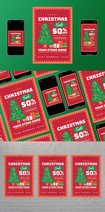 圣诞节销售模板海报下载（AI,PSD）