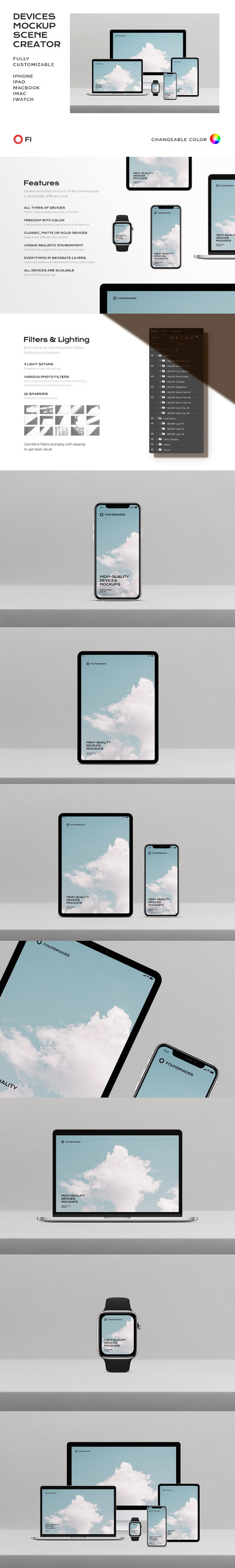 苹果系列设备多屏幕展示样机素材-正视图