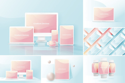 逼真的炫彩矢量APP UI样机展示模型mockups