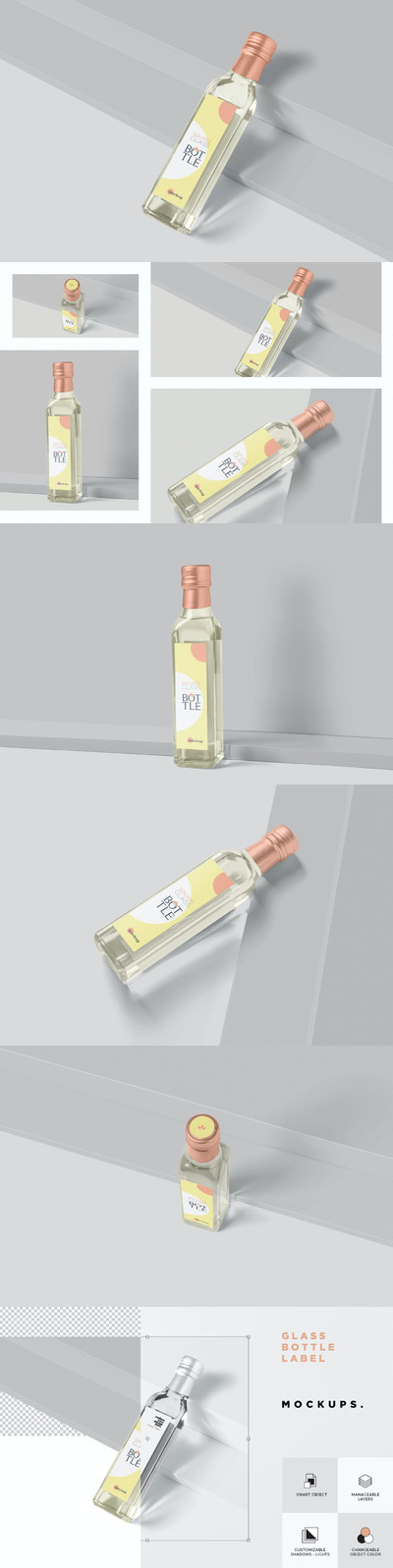 少见稀有的玻璃瓶包装设计VI样机展示模型mockups