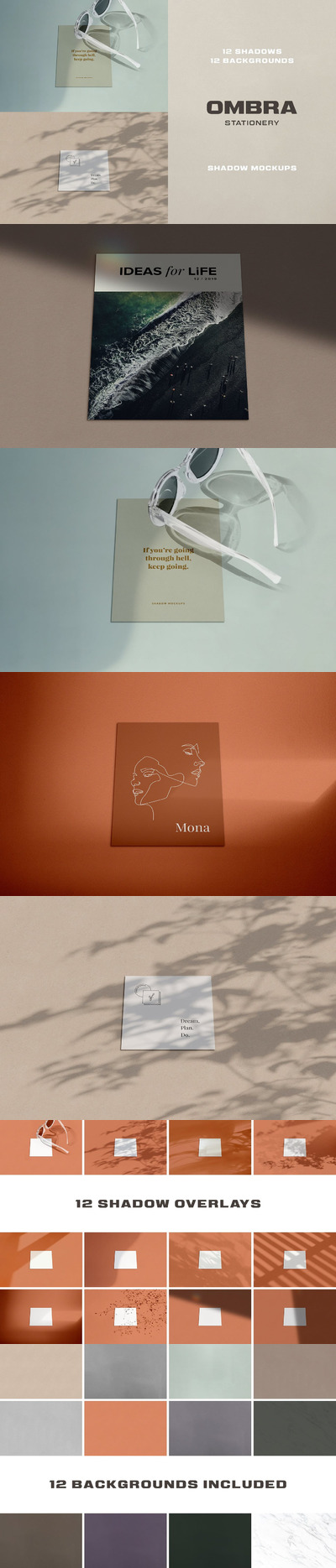 带有阴影的文具海报设计样机展示模型mockups