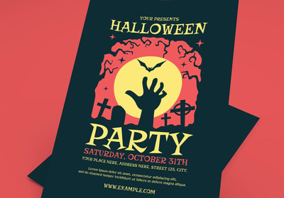 墓地鬼手万圣节海报模板下载（AI, PSD）